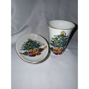 Vintage Christmas Tree Soap Dish & Cup‎ Bathroom Set made in Japan